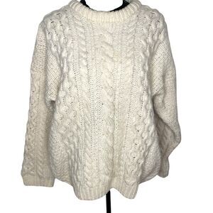 Shamrock Wool Sweater Fisherman Made in Ireland Cable Knit Ivory Size Large